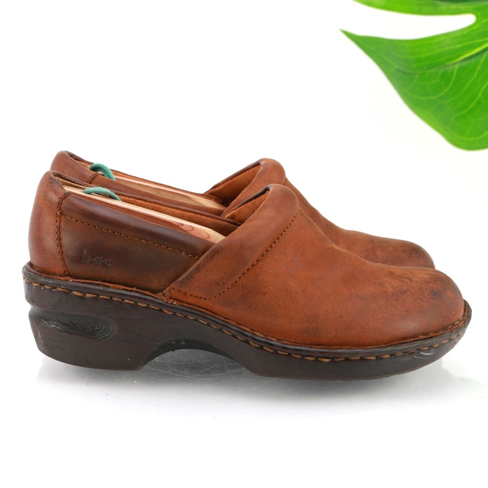 Boc Born Shoes Womens Clog Size 7.5 Brown Leather Slip On Comfort Casual Work